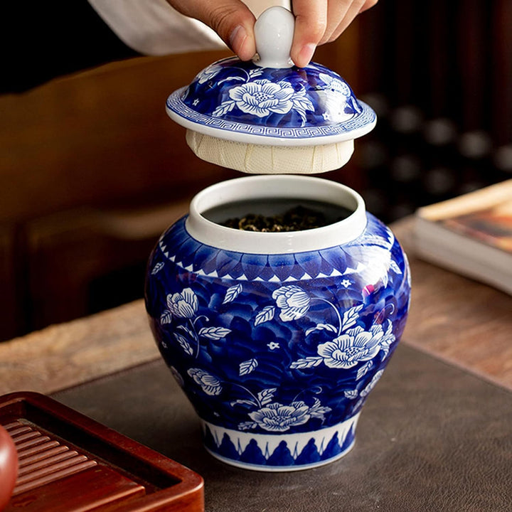 fanquare Jingdezhen Klassische Blaue und Weisse Porzellanglasvase, Glückliches Lotus Muster, Handgem