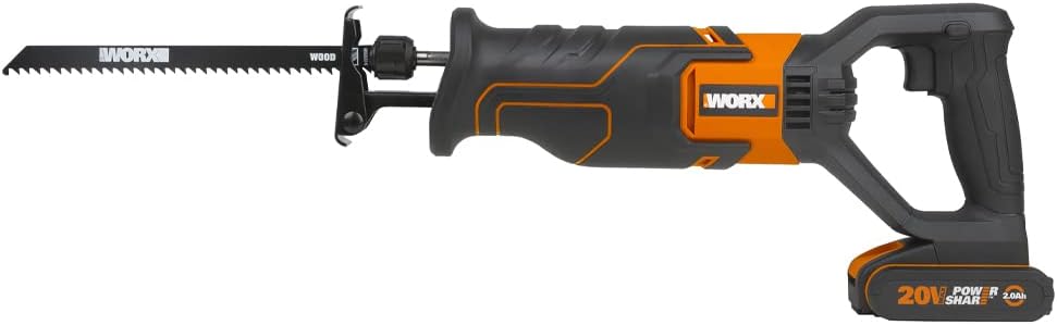 WORX WX500 Akku-Säbelsäge 20V – Akkusäge zum Schneiden von Holz, PVC, Stahl u. v. m. – Verstellbare