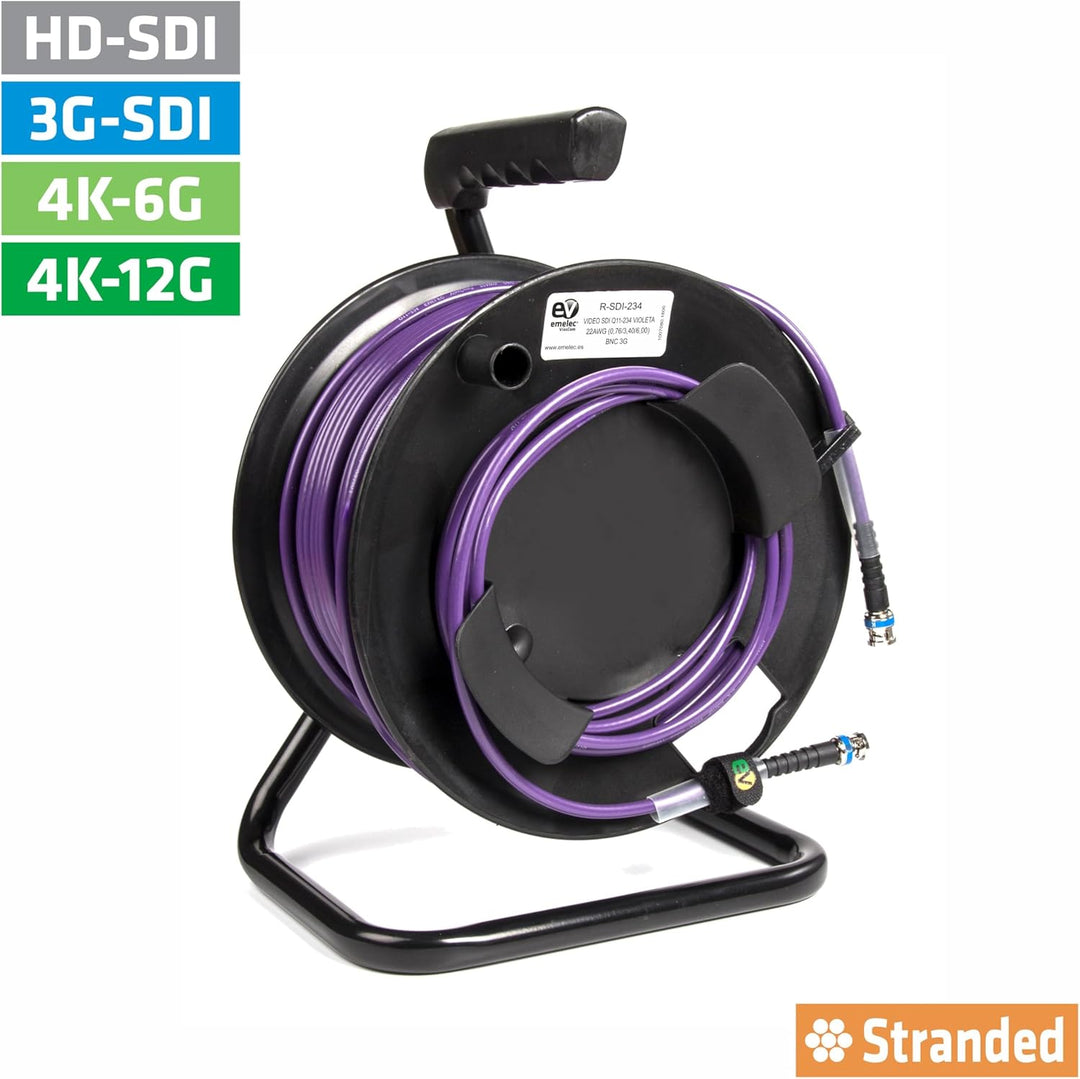Video-Kabel 4K-UHD 6G-SDI (0,76/3,40/6,00) montiert auf Kabelhalter mit BNC 4K-UHD - Multifile Leite