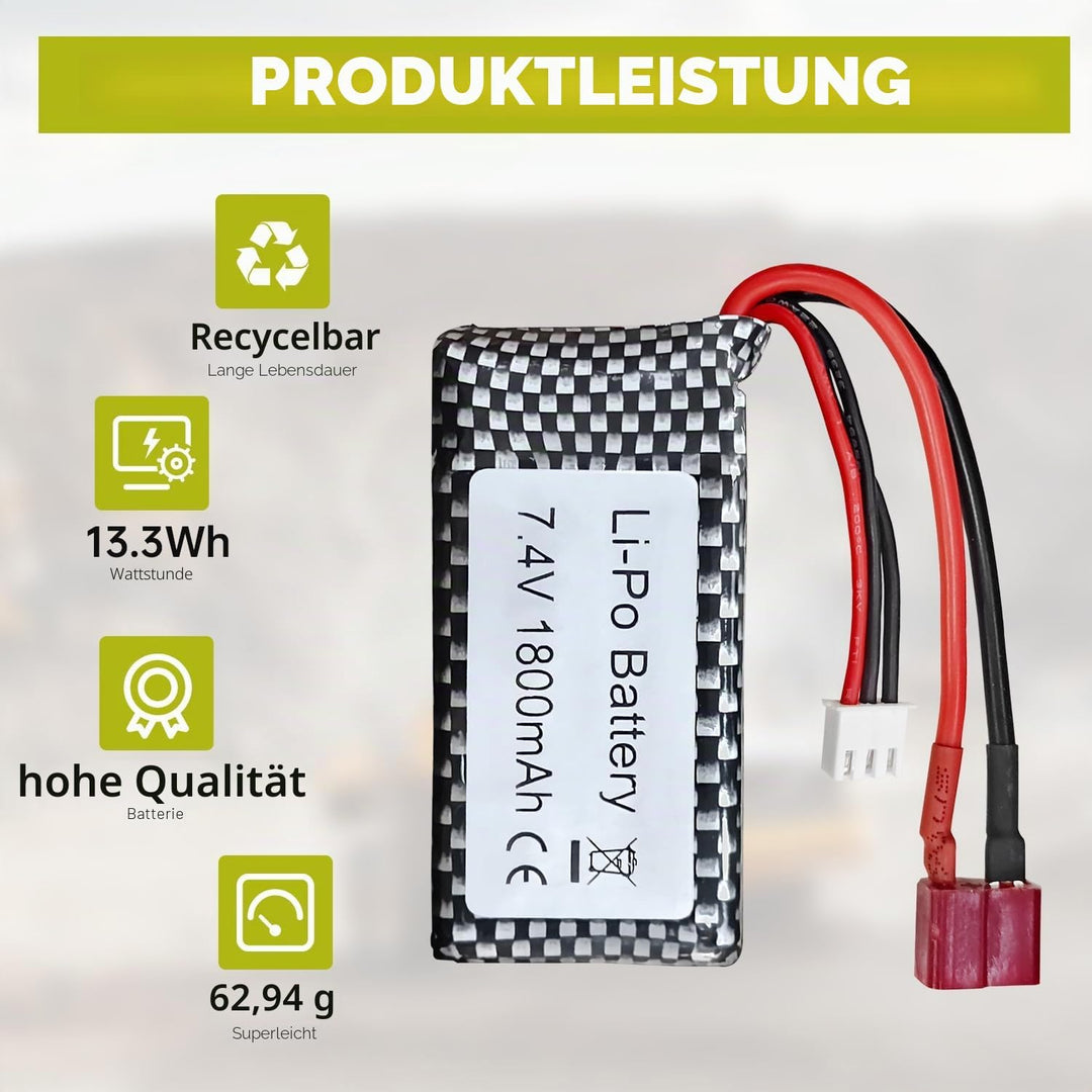 2PCS 7.4V 1800mAh T-Stecker Lithium-Batterie für WLTOYS 144001 12402 12403 12404 12423 12428 A959-B