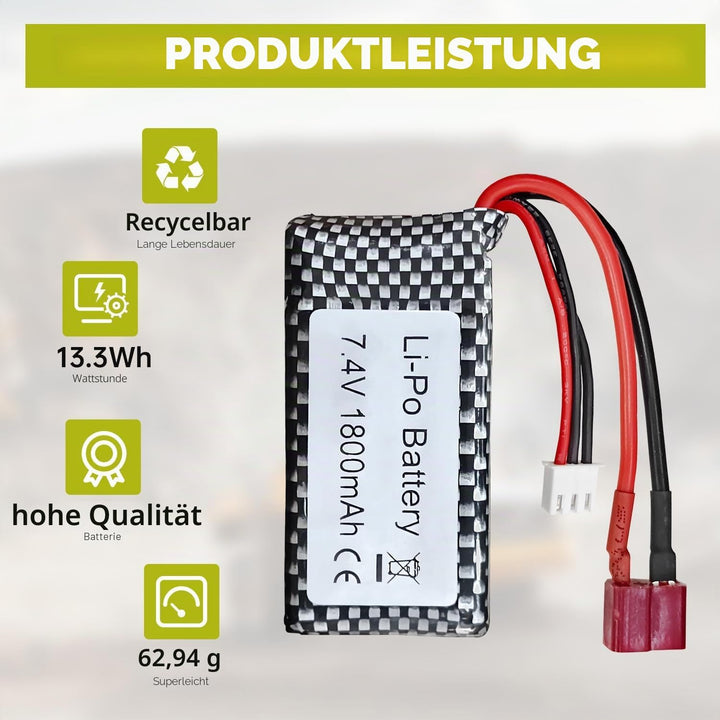 2PCS 7.4V 1800mAh T-Stecker Lithium-Batterie für WLTOYS 144001 12402 12403 12404 12423 12428 A959-B
