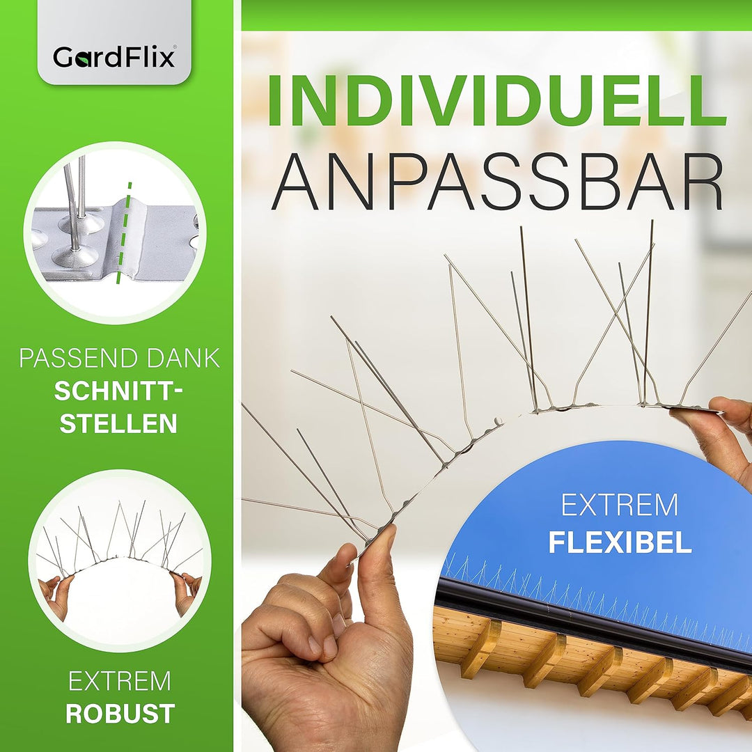Gardflix® Taubenabwehr Spikes Taubenschreck 9m & 6m | Edelstahl Vogelschreck für Balkon und Fenster