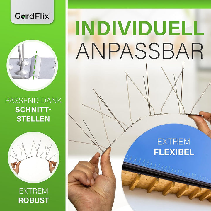 Gardflix® Taubenabwehr Spikes Taubenschreck 9m & 6m | Edelstahl Vogelschreck für Balkon und Fenster