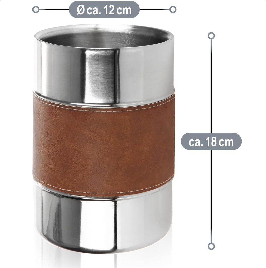 com-four® 4x Sektkühler mit Kunstleder-Band - Flaschenkühler für Sekt und Wein - Eiswürfelkübel aus