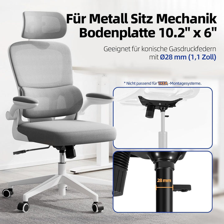 Sytopia Metall Sitzmechanik für Bürostuhl, 227kg Bodenplatte mit 6" x10,2 Löchern, Wippfunktion & Hö