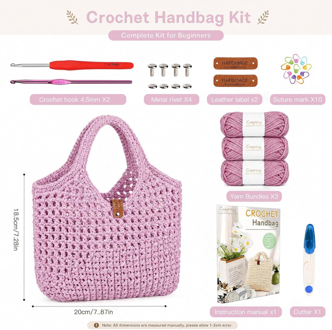 BOUFEIDA Häkelset für Anfänger Häkeltasche, Häkelset Tasche mit Häkelnadel 4,5mm, Anleitung, Ergonom