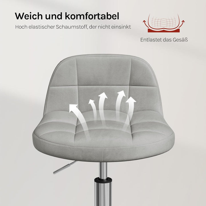 WOLTU Bürohocker mit Rollen, Schminktisch Stuhl, Samt, Hellgrau | Höhenverstellbar, Um 360 Grad dreh