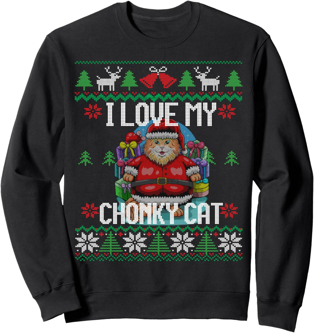 I Love My Chonky Cat Ugly Christmas Santa Claus Kitty Cute Sweatshirt