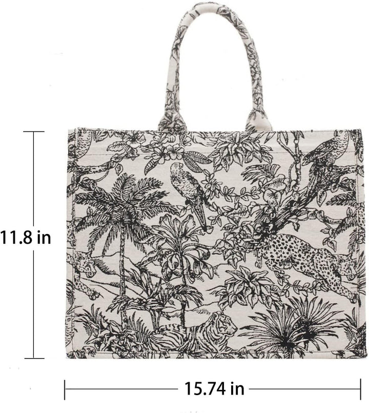 NCDUANSAN Grosse Kapazität Handtasche Leinen Baumwolle Blume Stickerei Retro Exquisite Doodle Mode E