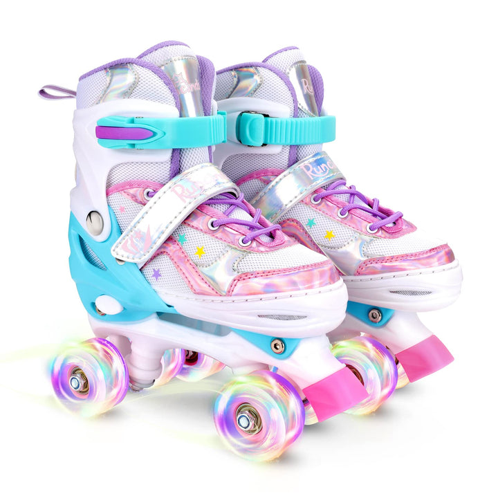 Runcinds 4 Grössen Verstellbare Kinder Rollschuhe für Mädchen, Jungen, Kleinkinder, mit leuchtenden