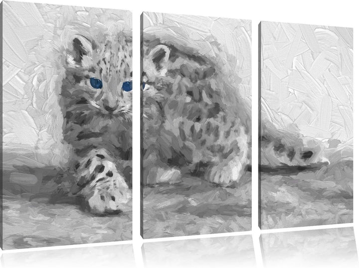 stolzierendes Leopardenjunges schwarz/weiss Deluxe 3-Teiler Leinwandbild 120x80 Bild auf Leinwand, X
