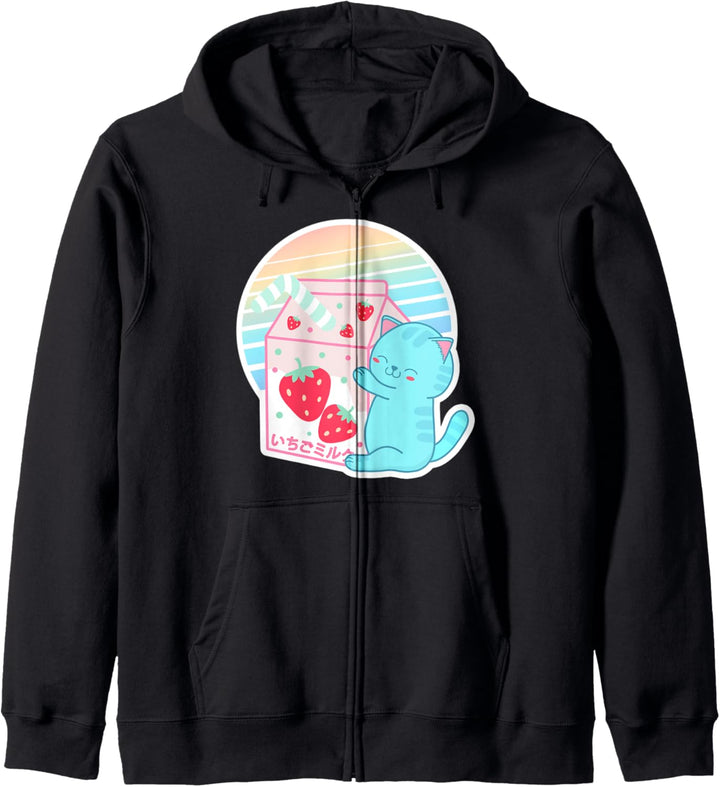 Strawberry Cat Vaporwave 90er Jahre japanische Erdbeermilch Kapuzenjacke