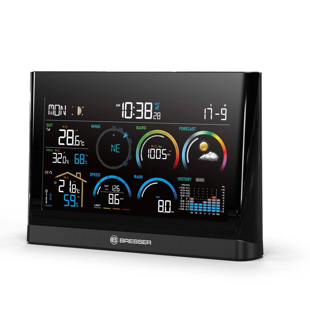Bresser 5-in-1 Profi-Wetterstation mit Aussensensor, Wetterindex, Frostwarnung, Schwarz