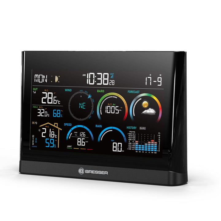 Bresser 5-in-1 Profi-Wetterstation mit Aussensensor, Wetterindex, Frostwarnung, Schwarz