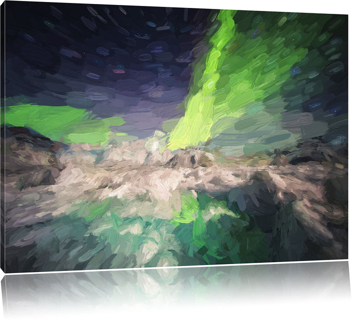 Pixxprint gewaltiges Polarlicht Kunst als Leinwandbild/Grösse: 100x70 cm/Wandbild/Kunstdruck/fertig