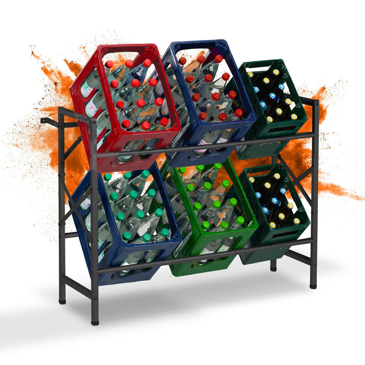 Relaxdays Getränkekistenregal, HxBxT: 80x104x32 cm, 300 kg, 6 Kisten, Stahl, Getränkekistenständer,