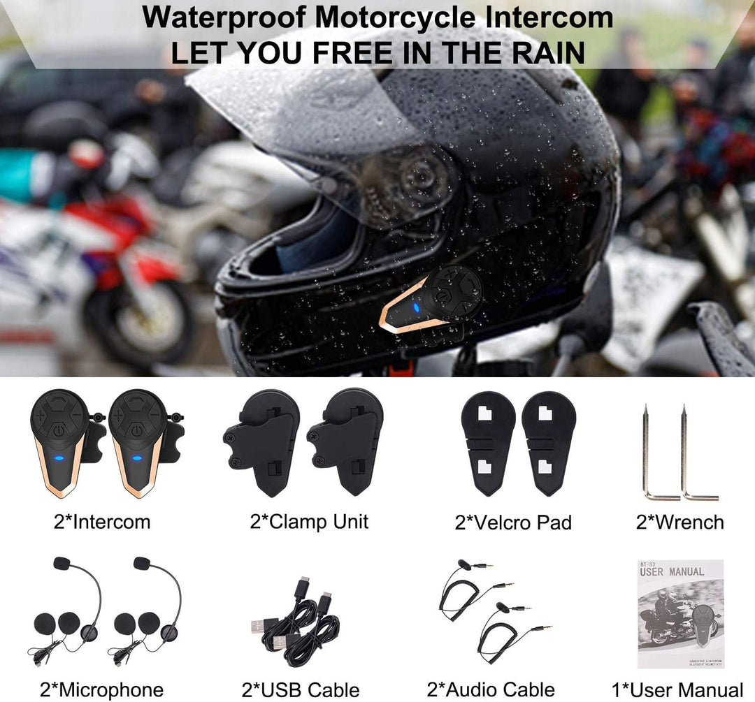 BETOWEY Motorrad Headset, BT-S3 Motorrad Kommunikationssystem Freisprechanlage Helm Kopfhörer Blueto