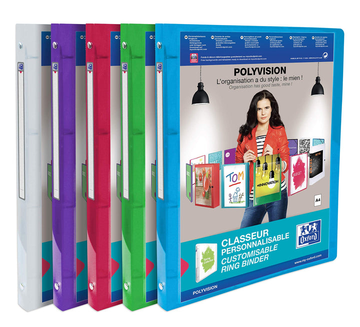 Oxford Ringbuch A4, polyvision, 4 Ringe, 2 cm Rücken, 5 Farben, 12 Stück Farbig Sortiert 12 Stück, F
