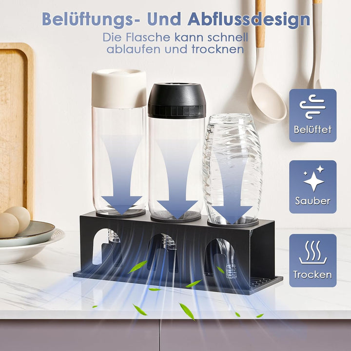 Flaschenhalter für Glasflaschen, 3er Abtropfgestell Flaschen | Abtropfständer mit Herausnehmbare Abt
