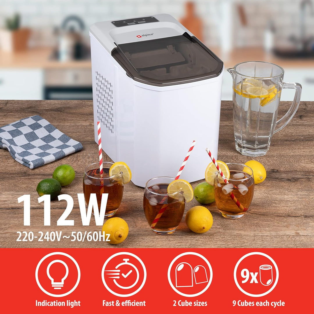 alpina Eiswürfelmaschine - 2 Grössen von Eiswürfeln - Eiswürfelbereiter - Produktion in 10-12 Minute