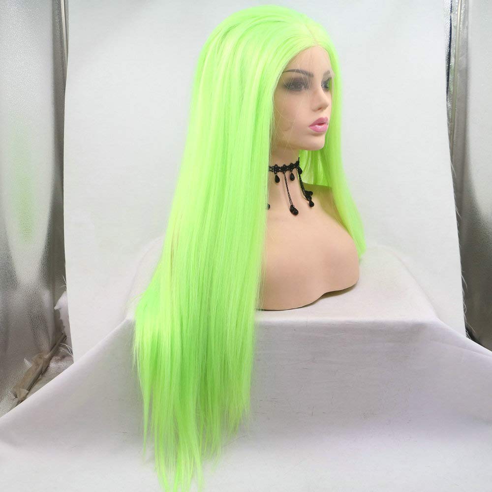 Damen Perücke, fluoreszierend, grünes Drag Queen, Fischion-Gelb, Kreidestift, synthetische Spitze, h