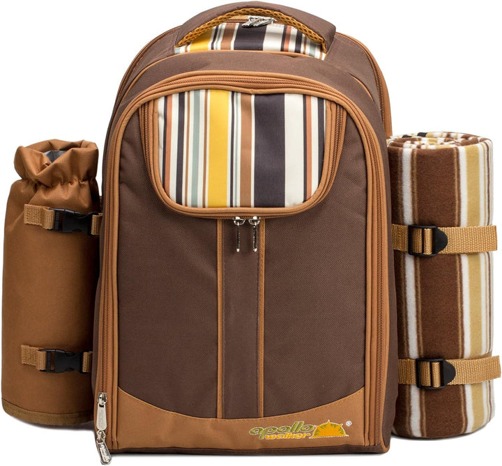 apollo walker 2 Person Picknick Rucksack Hamper Kühltasche mit Geschirr Set & Decke, Braun-4
