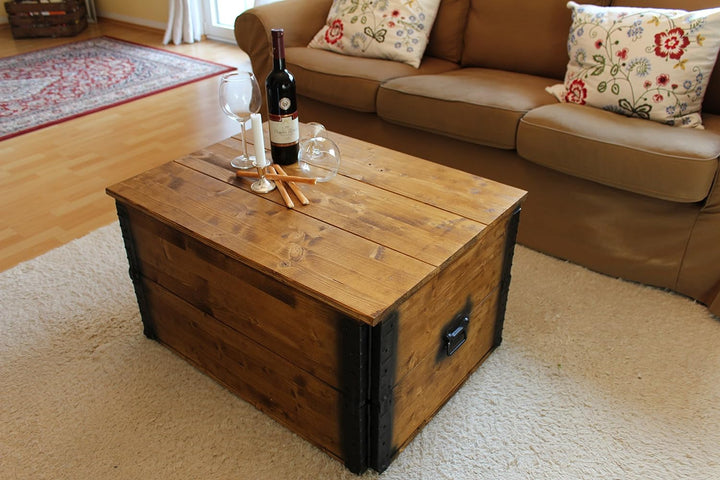 Uncle Joe´s Holzkiste Truhe Couchtisch Beistelltisch Vintage Shabby chic Landhaus Massivholz nussbau