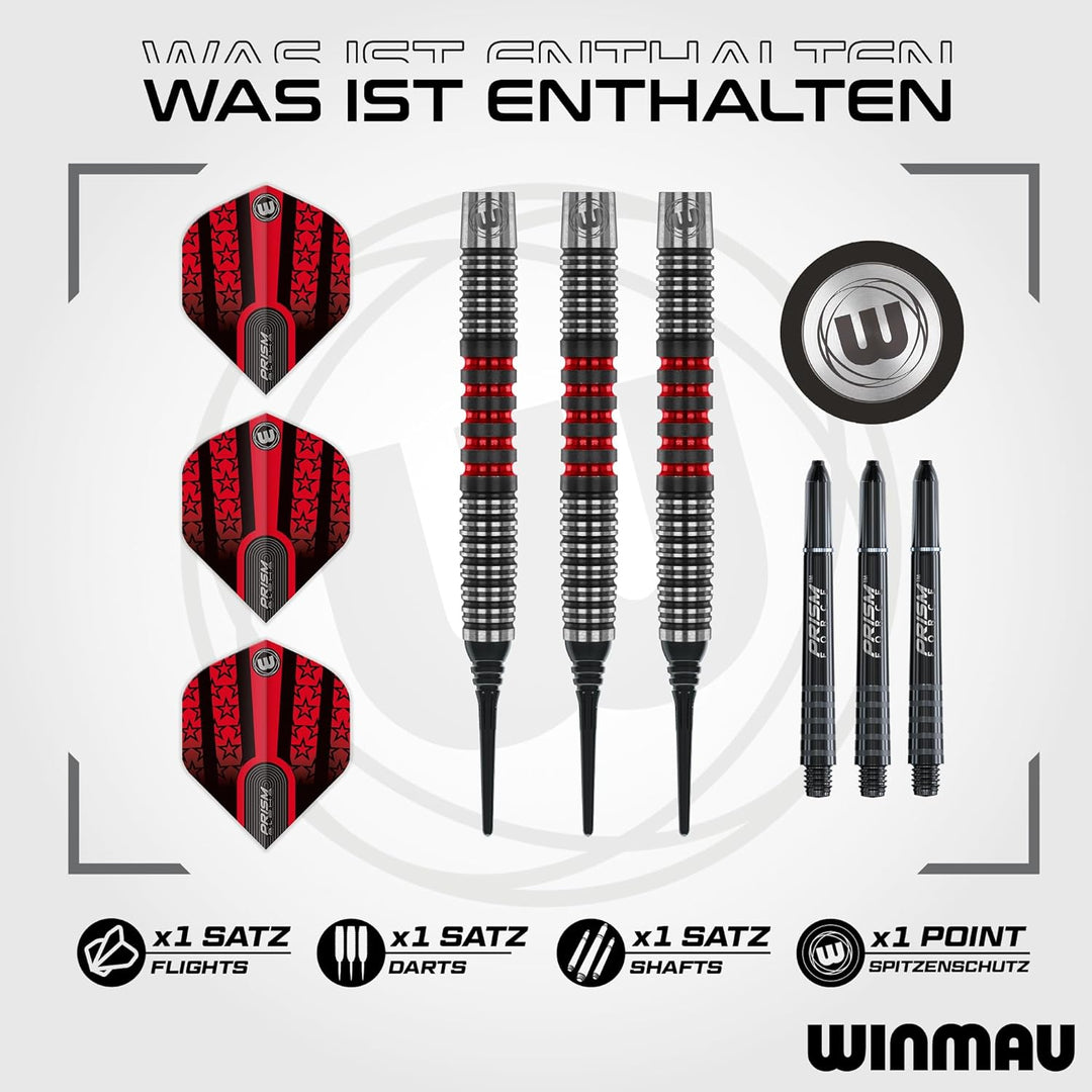WINMAU Joe Cullen 18 Gram Tungsten Softip Darts Set with Prism Flights and Shafts (Stems)