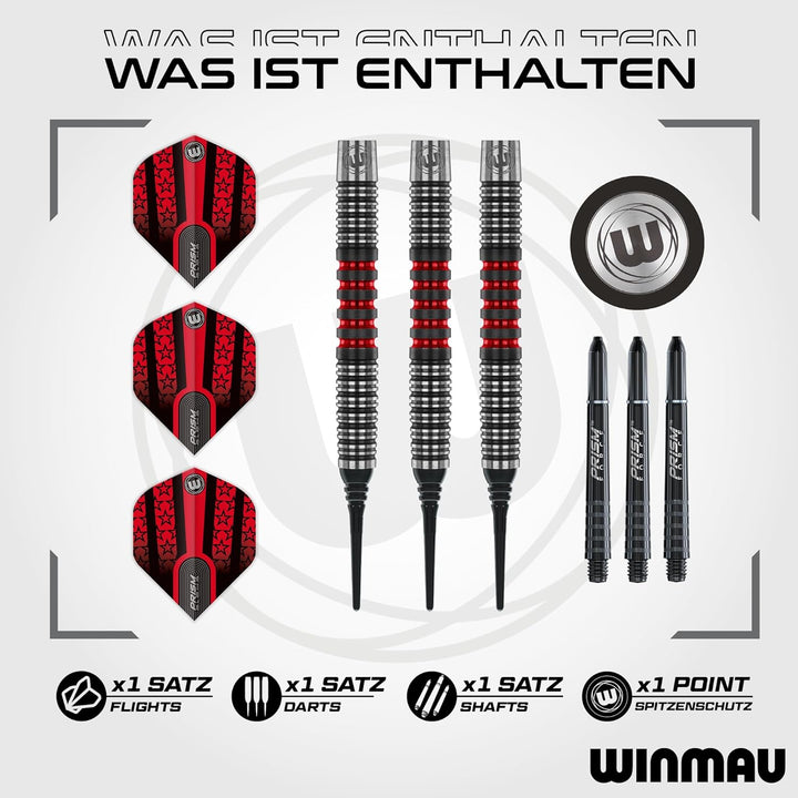 WINMAU Joe Cullen 18 Gram Tungsten Softip Darts Set with Prism Flights and Shafts (Stems)