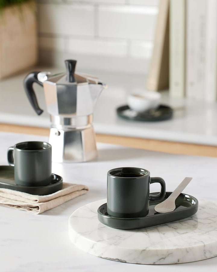 blomus Espressotassen Set PILAR | 2er Set aus Steingut | 50 ml | Farbe Agave Green | 6H x 7,5B x 5T
