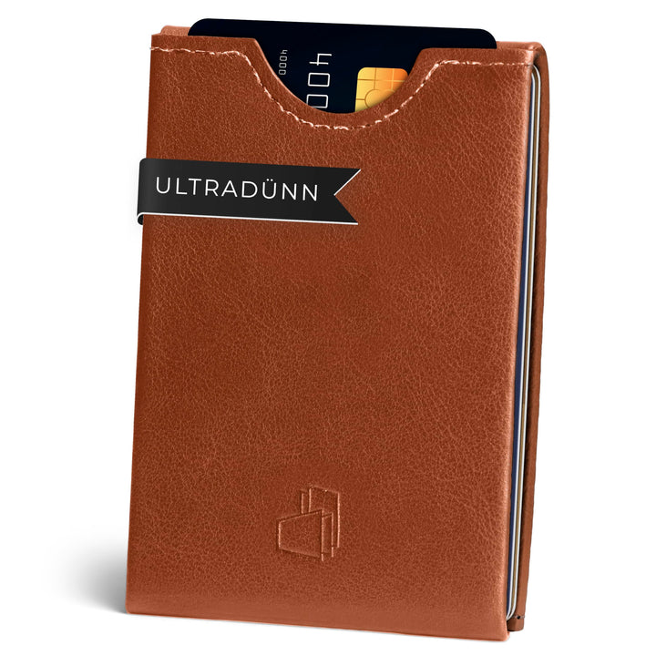 W4LLET® Card Holder Wallet, Ultra dünn [braun, Glattleder] 2X Kartenetui RFID Schutz | Handmade in G