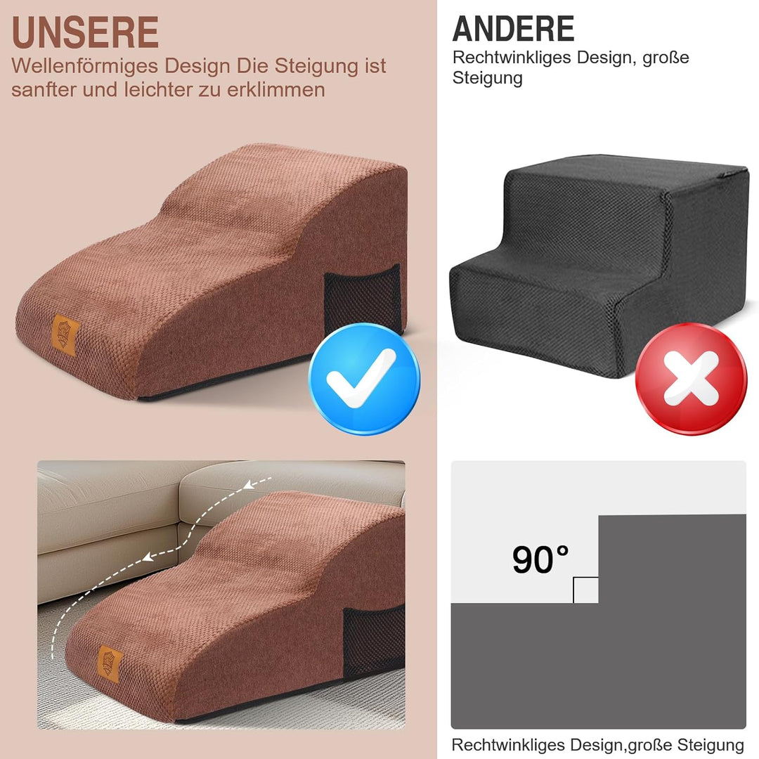 MASTERTOP Hundetreppe 2 Stufen- Breiter Hunderampe Katzentreppe, Hochdichtem Schaumstoff Haustiertre