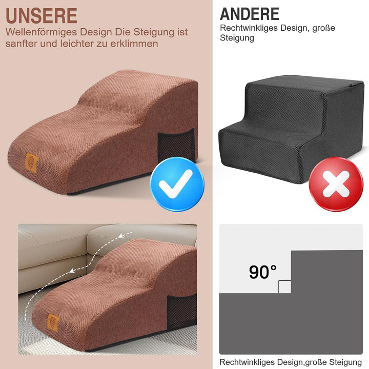 MASTERTOP Hundetreppe 2 Stufen- Breiter Hunderampe Katzentreppe, Hochdichtem Schaumstoff Haustiertre