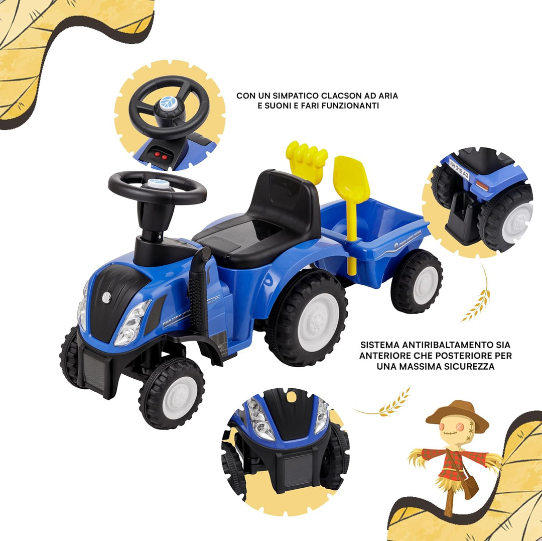 Baroni Toys Ride-On Traktor mit Anhänger für Kinder von 12 bis 36 Monat, Traktor mit Lufthupe, Rutsc
