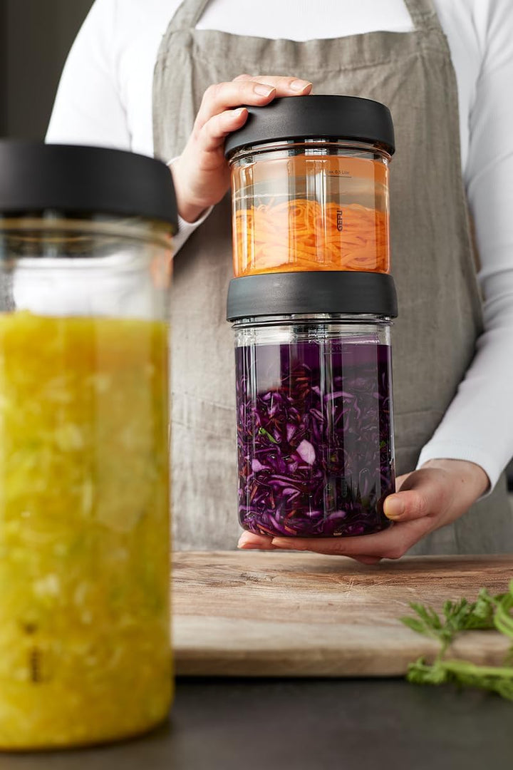 GEFU Fermentierglas NATIVO 1 Liter, inkl. Beschwerungsgewicht, Fermentationsglas mit Gewicht und Dec