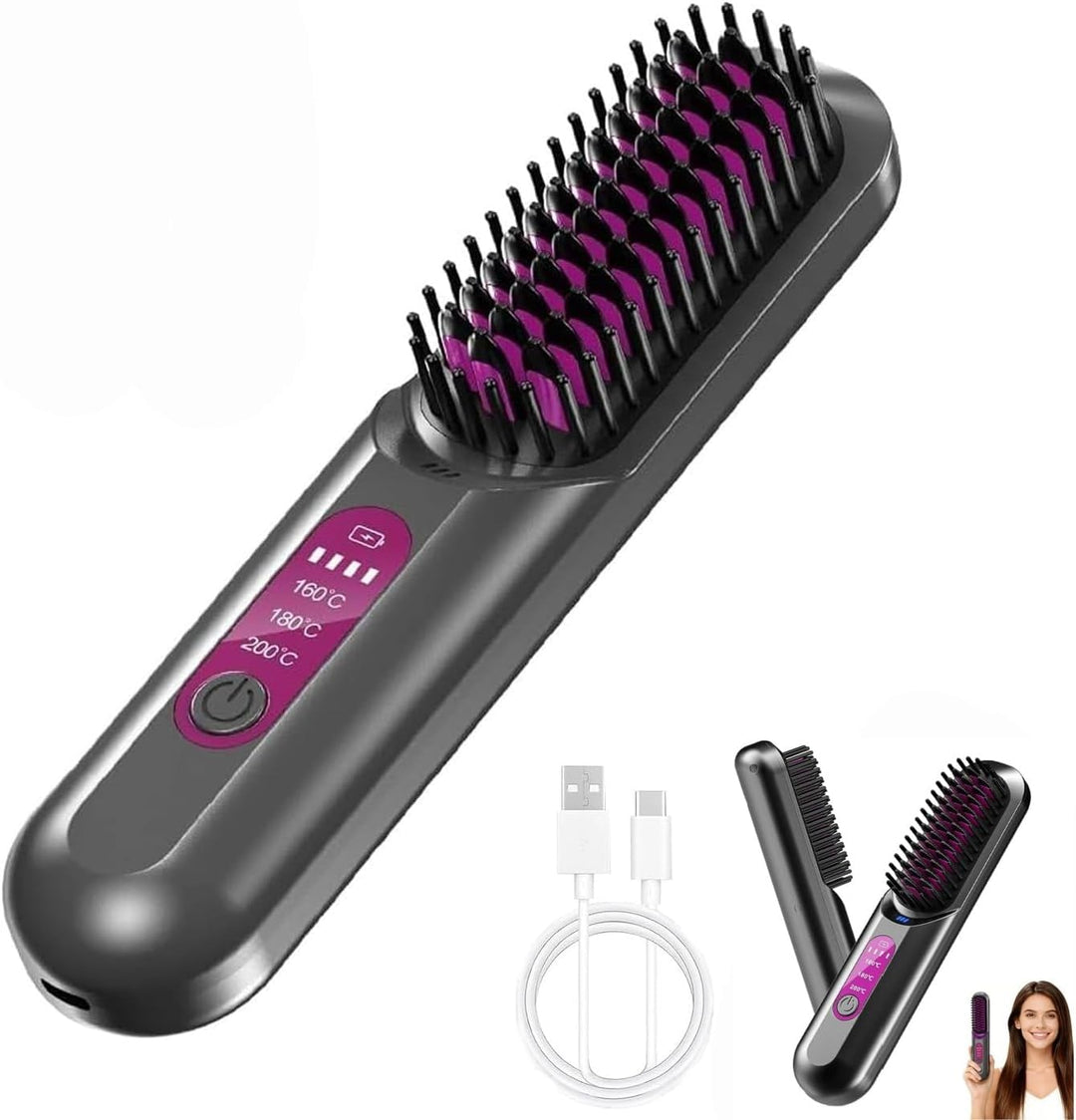 Glättbürste Kabellos Stylingbürste für Kurze Haare, Tragbare Glättungsbürste für Haarstyling, Go Bru