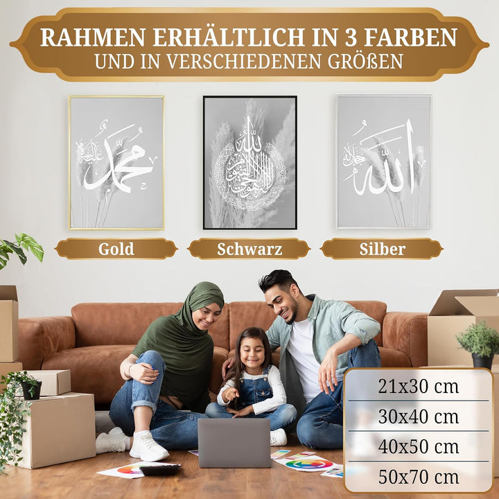 HAVA Artwork Grey Blessed Poster Set, Islamische Poster, Islamische Bilder, Islamische Dekoration, I