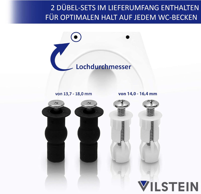 VILSTEIN | Premium Toilettendeckel mit Absenkautomatik | Edelstahl Befestigung | Abnehmbar | Antibak