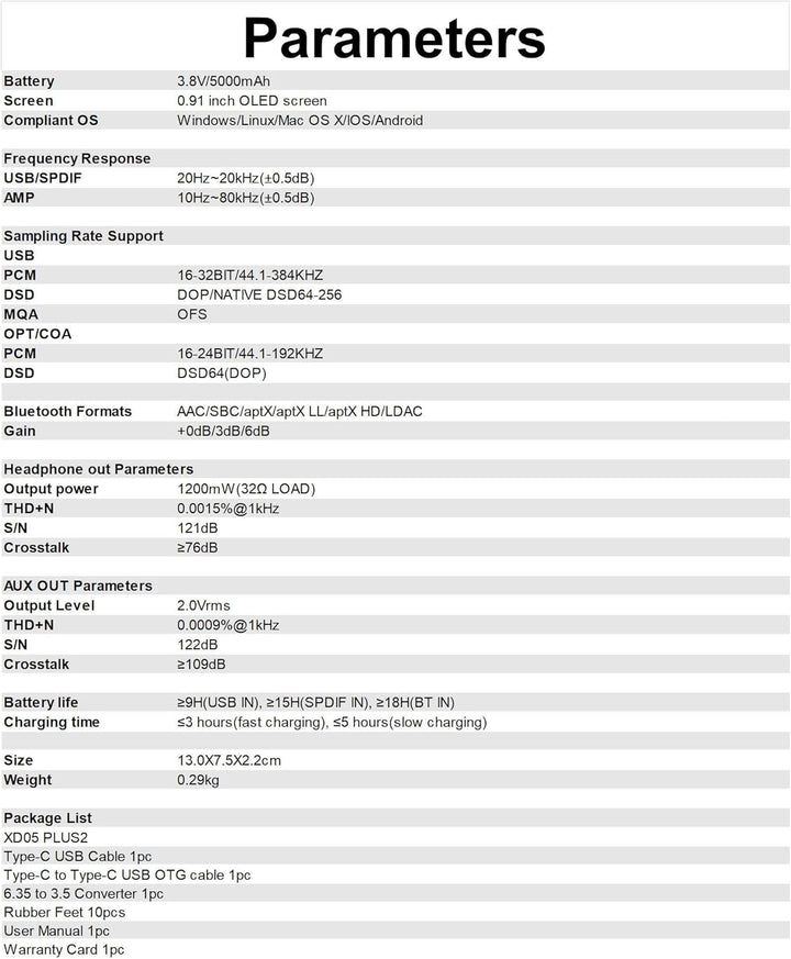 xDuoo XD05 PLUS2 Tragbarer DAC Kopfhörerverstärker - 1200mw Ausgangsleistung Bluetooth 5.1 USB-Unter