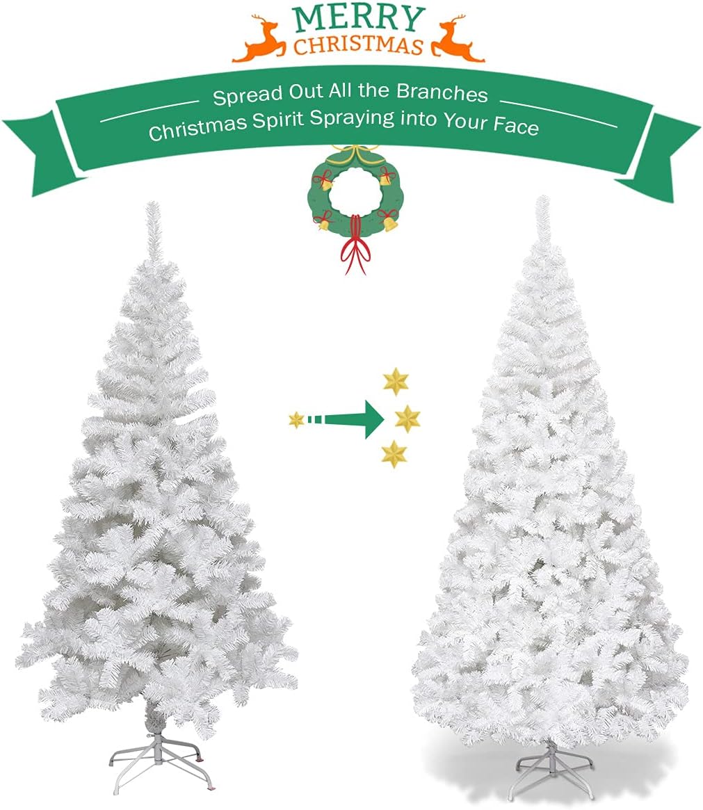 RELAX4LIFE Weisser künstlicher Weihnachtsbaum 150/180/210/240cm, Tannenbaum Christbaum, inkl. Metall