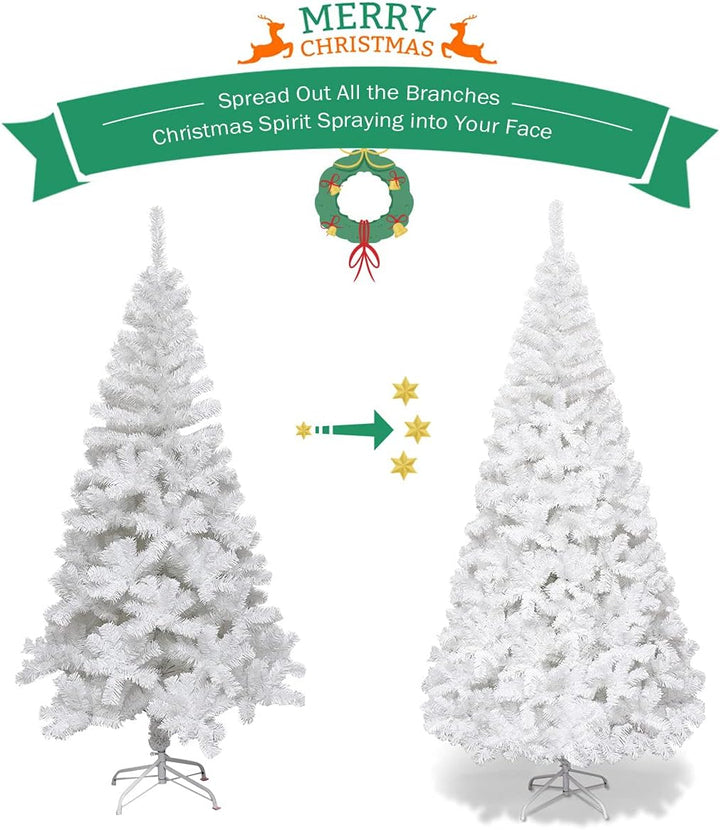 RELAX4LIFE Weisser künstlicher Weihnachtsbaum 150/180/210/240cm, Tannenbaum Christbaum, inkl. Metall