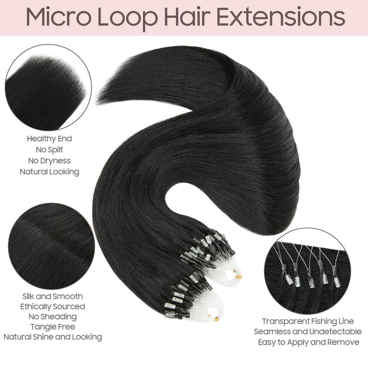 Microring Extensions Echthaar Haarteile Echthaar 0,5g/Strähne 100 Strähnen/Packung Weich Haarverläng