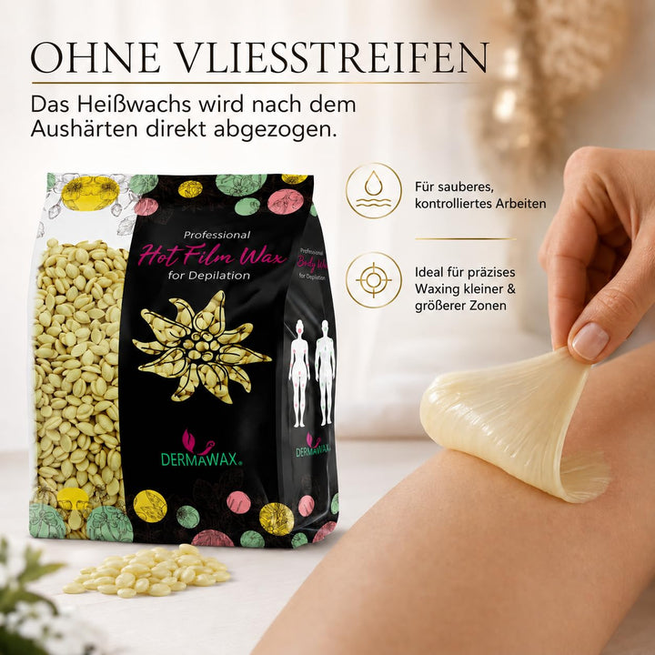 Dermawax 500g Wachsperlen für empfindliche Haut Heisswachs Anwendung ohne Wachsstreifen zur professi