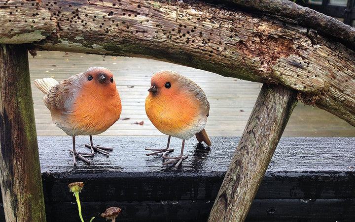 Set of Two Robin Ornaments, Suitable for Outside. Weatherproof Resin Construction