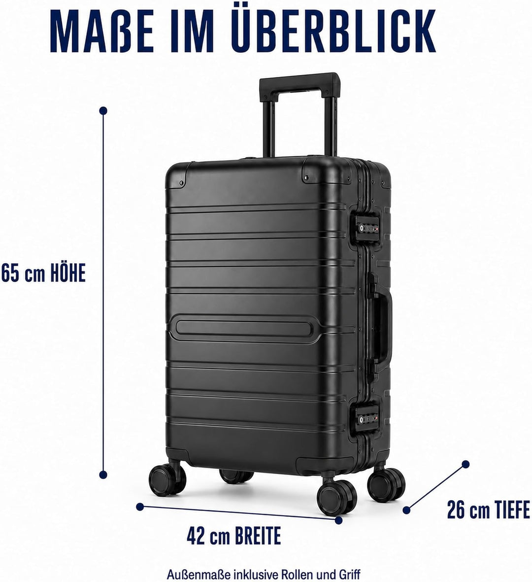 Travelhouse® Oslo M Koffer Trolleys ohne Reissverschluss Schwarz 70L Schwarz M, Schwarz M