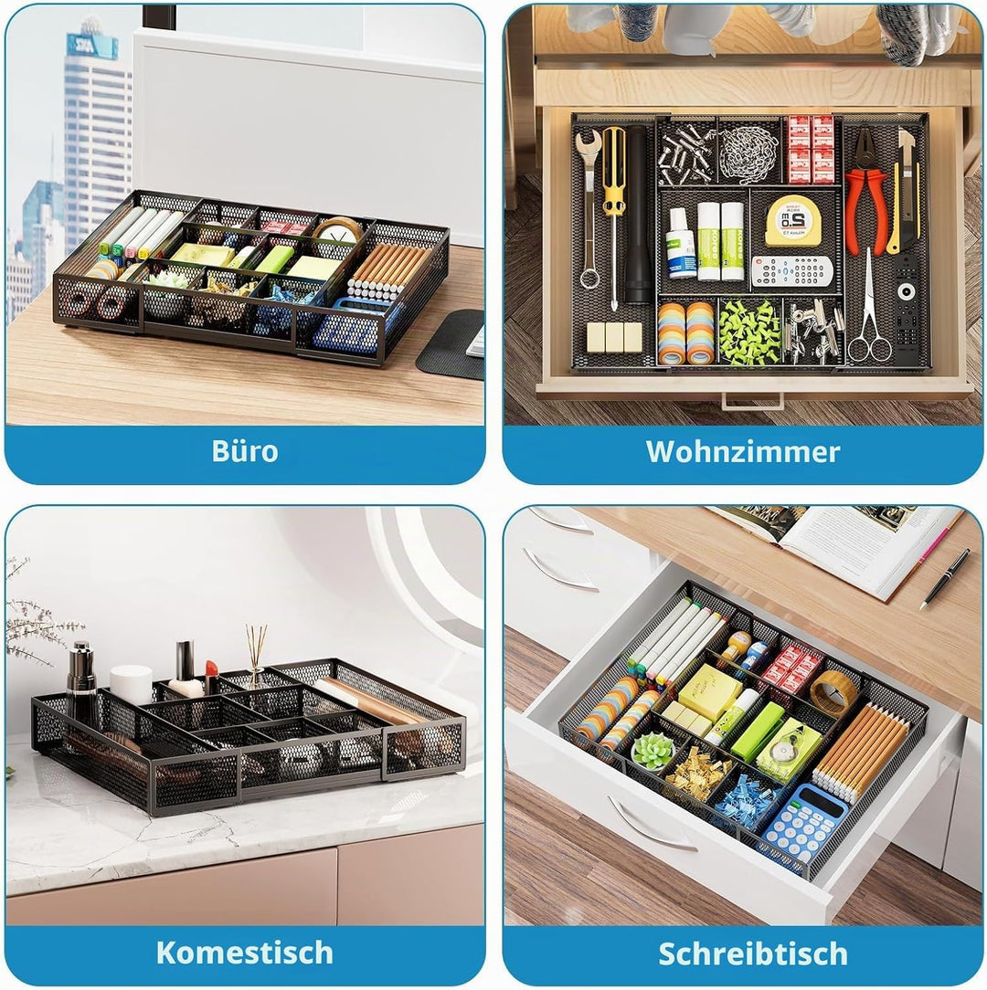 Marbrasse Schreibtisch Organizer mit Schubladen,Netz Schubladenbox mit 10 Verstellbaren Fächern und