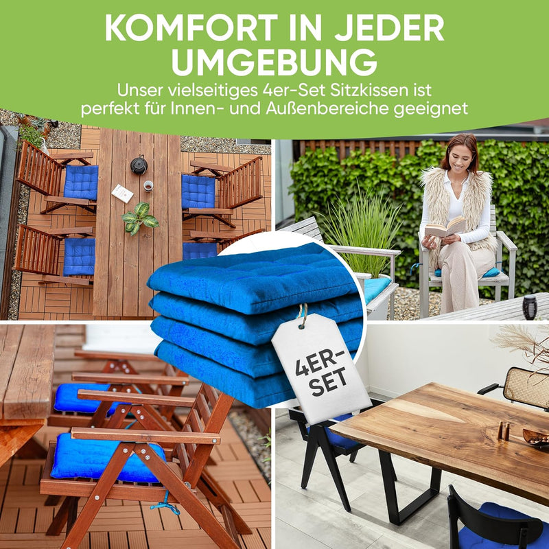 Gräfenstayn® 8er-Set Sitzkissen 40x40x3cm mit Haltebändern für Indoor und Outdoor mit Öko-Tex Siegel