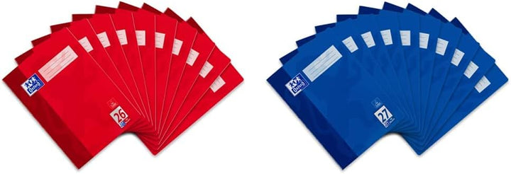 Oxford Schulheft A4, kariert, mit weissem Rand, 32 Blatt, rot, 10 Stück & Schulheft A4, liniert, mit