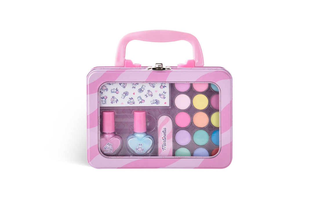 MARTINELIA Yummy Bag Beauty Set: Bunter Schminkkoffer für Kinder - 15 Lidschatten, 2 Nagellacke, Nag