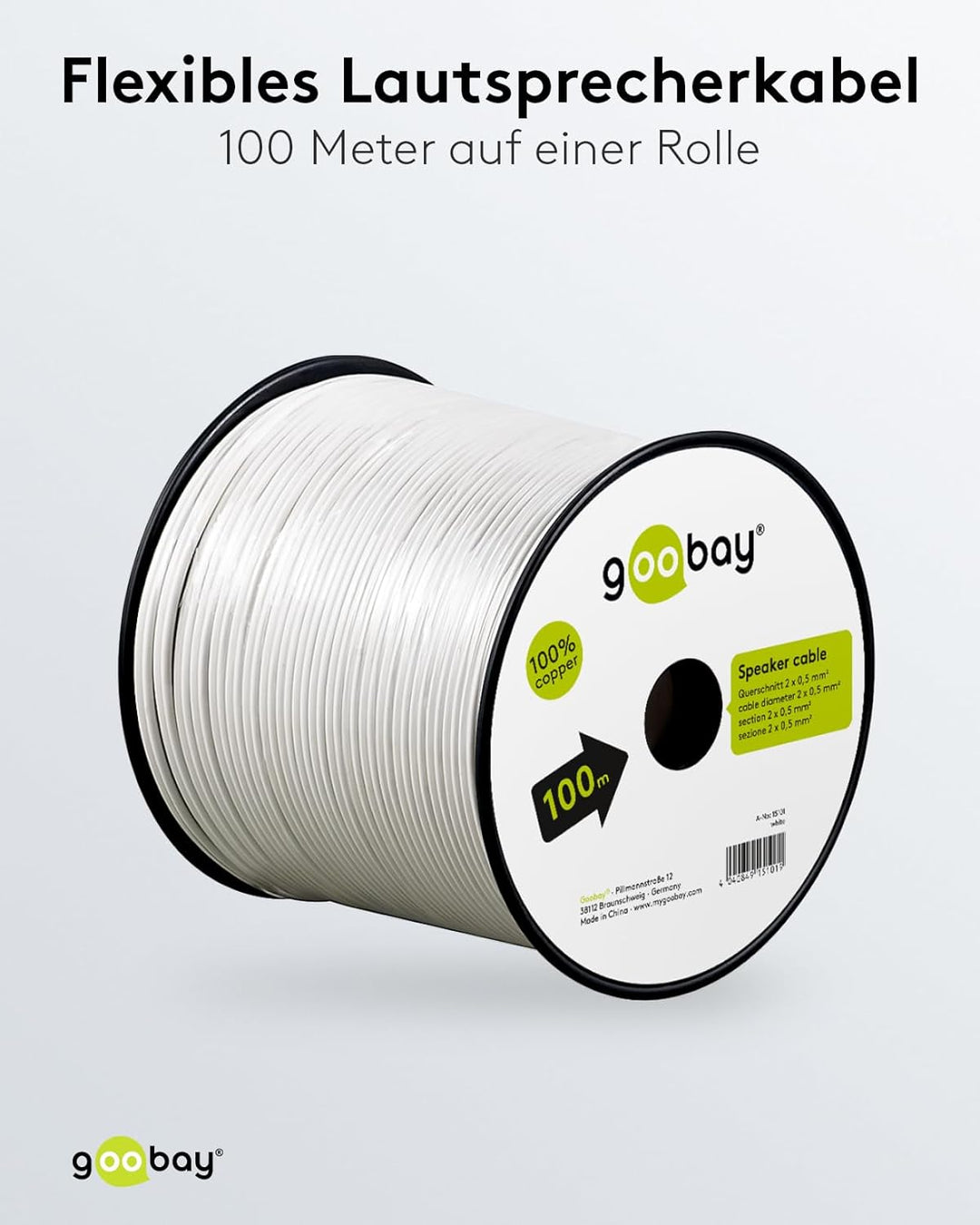 Goobay 15101 Lautsprecherkabel 2x0,5mm² Kupfer Litze / Boxenkabel Audio Kabel Meterware / Speaker Ca